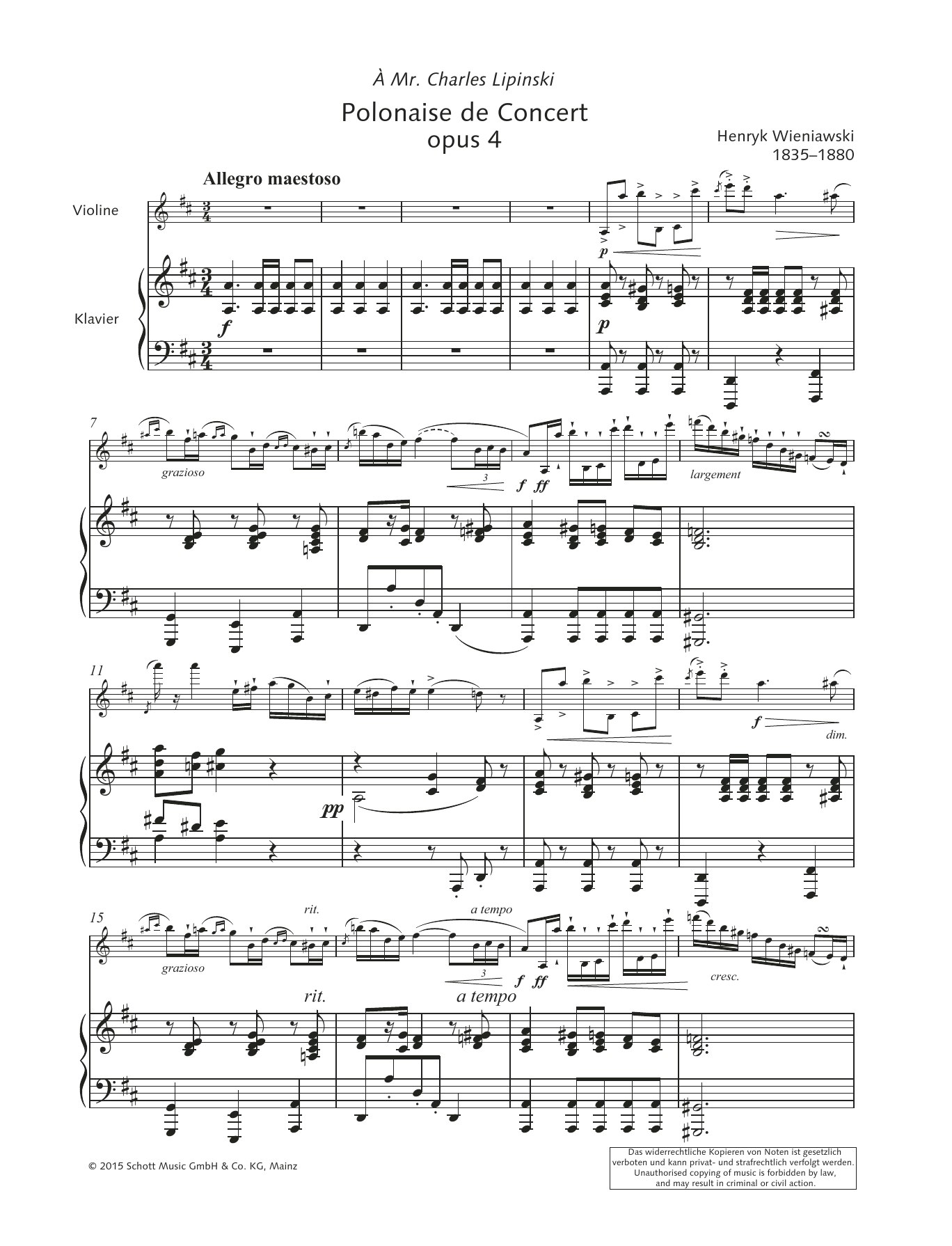 Download Henryk Wieniawski Polonaise de Concert Sheet Music