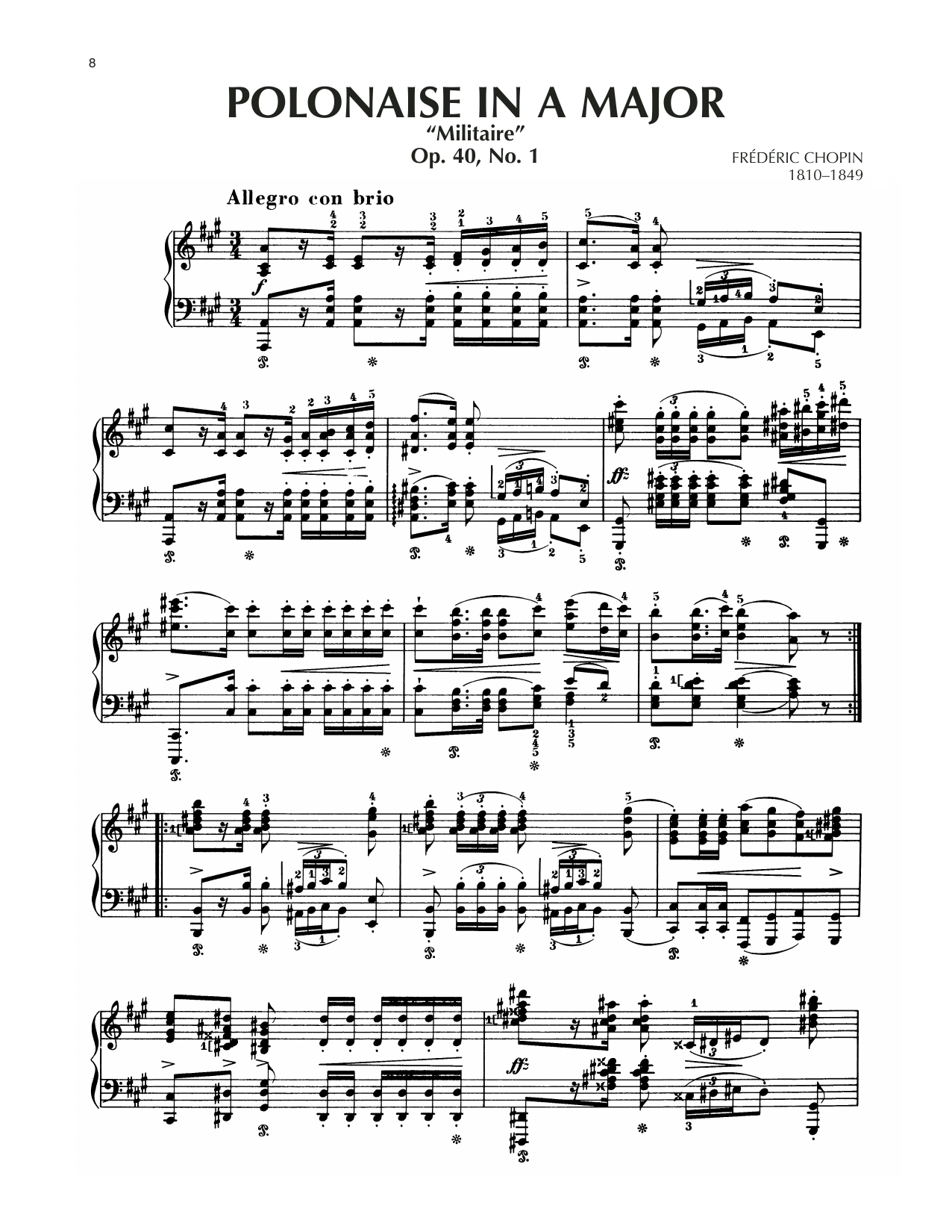 Frederic Chopin Polonaise In A Major, Op. 40, No. 1 sheet music notes printable PDF score