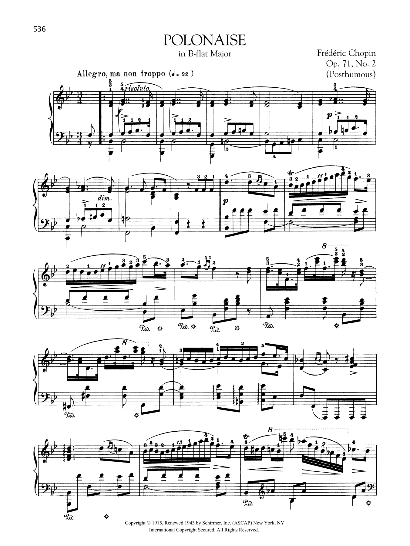 Download Frederic Chopin Polonaise in B-flat Major, Op. 71, No. Sheet Music