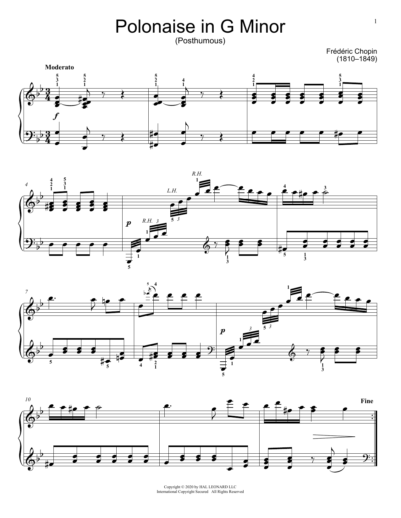 Download Frederic Chopin Polonaise In G Minor, KK IIa, No. 1 Sheet Music
