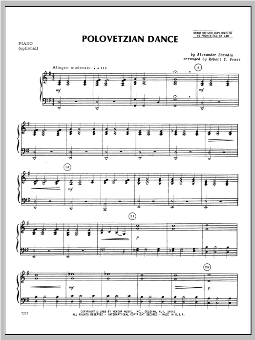 Download Frost Polovetzian Dance - Piano Sheet Music