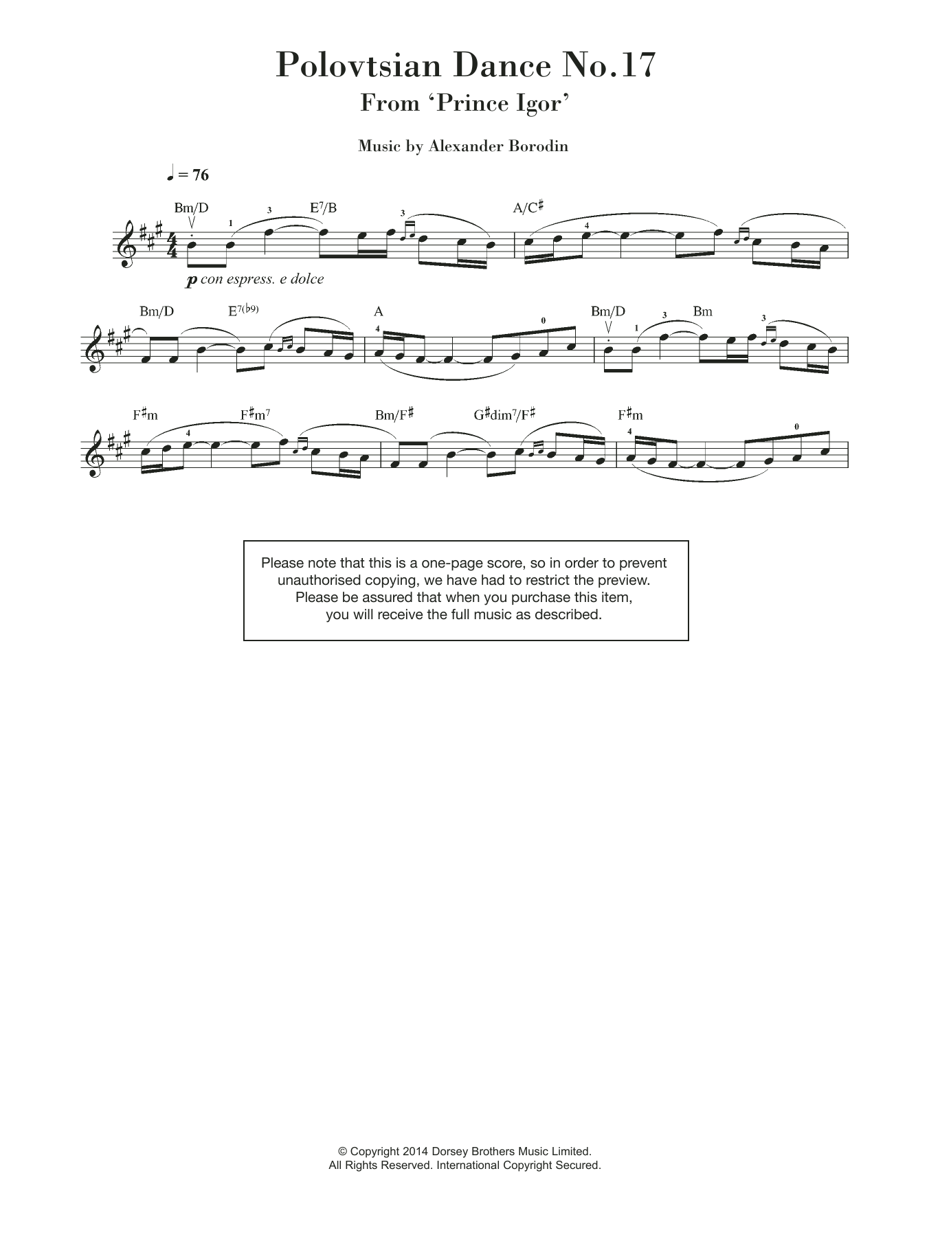 Download Alexander Borodin Polovtsian Dance No.17 (from 'Prince Ig Sheet Music