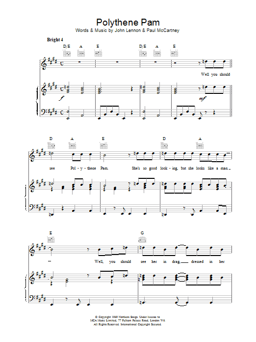 The Beatles Polythene Pam sheet music notes printable PDF score