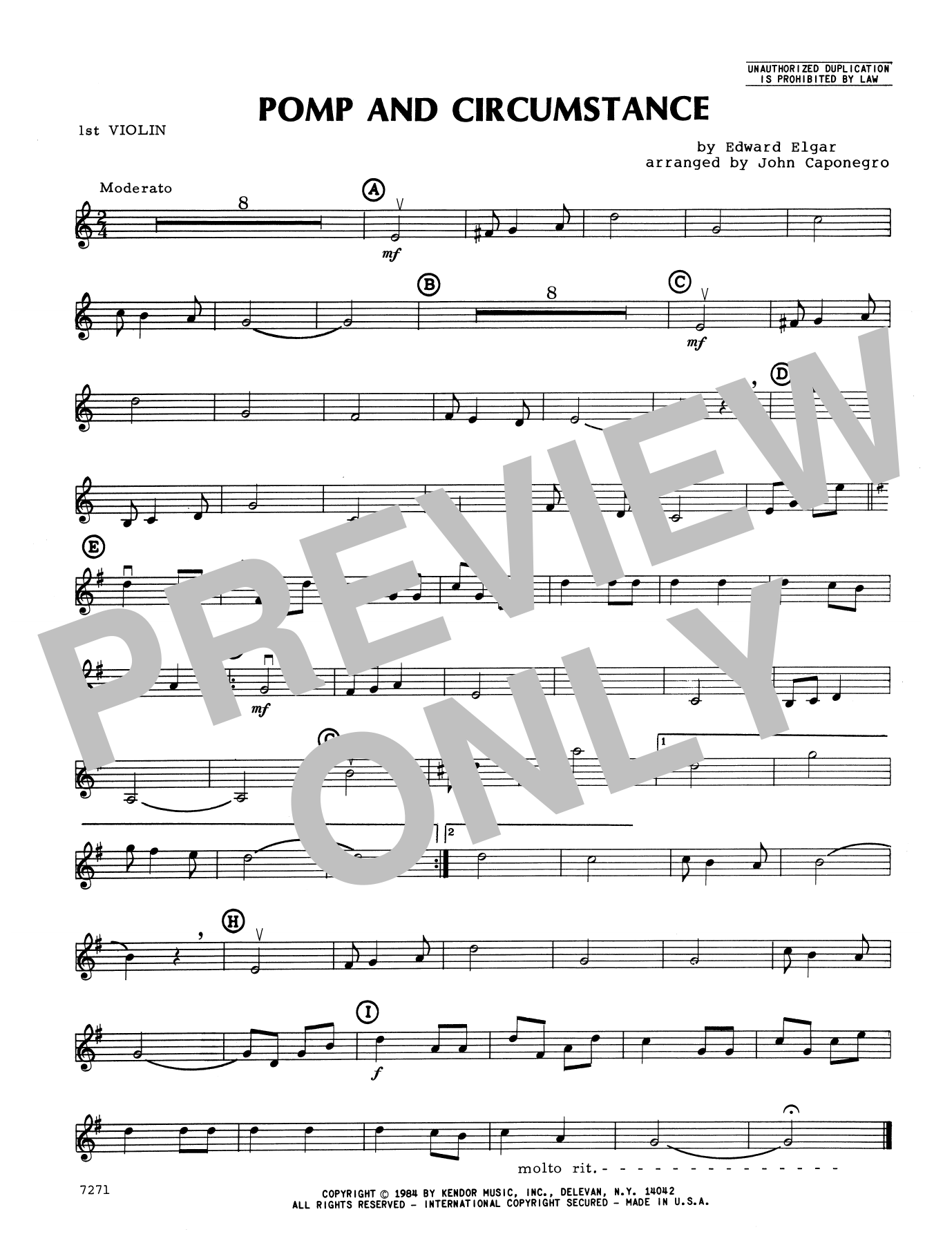 Download John Caponegro Pomp And Circumstance - 1st Violin Sheet Music
