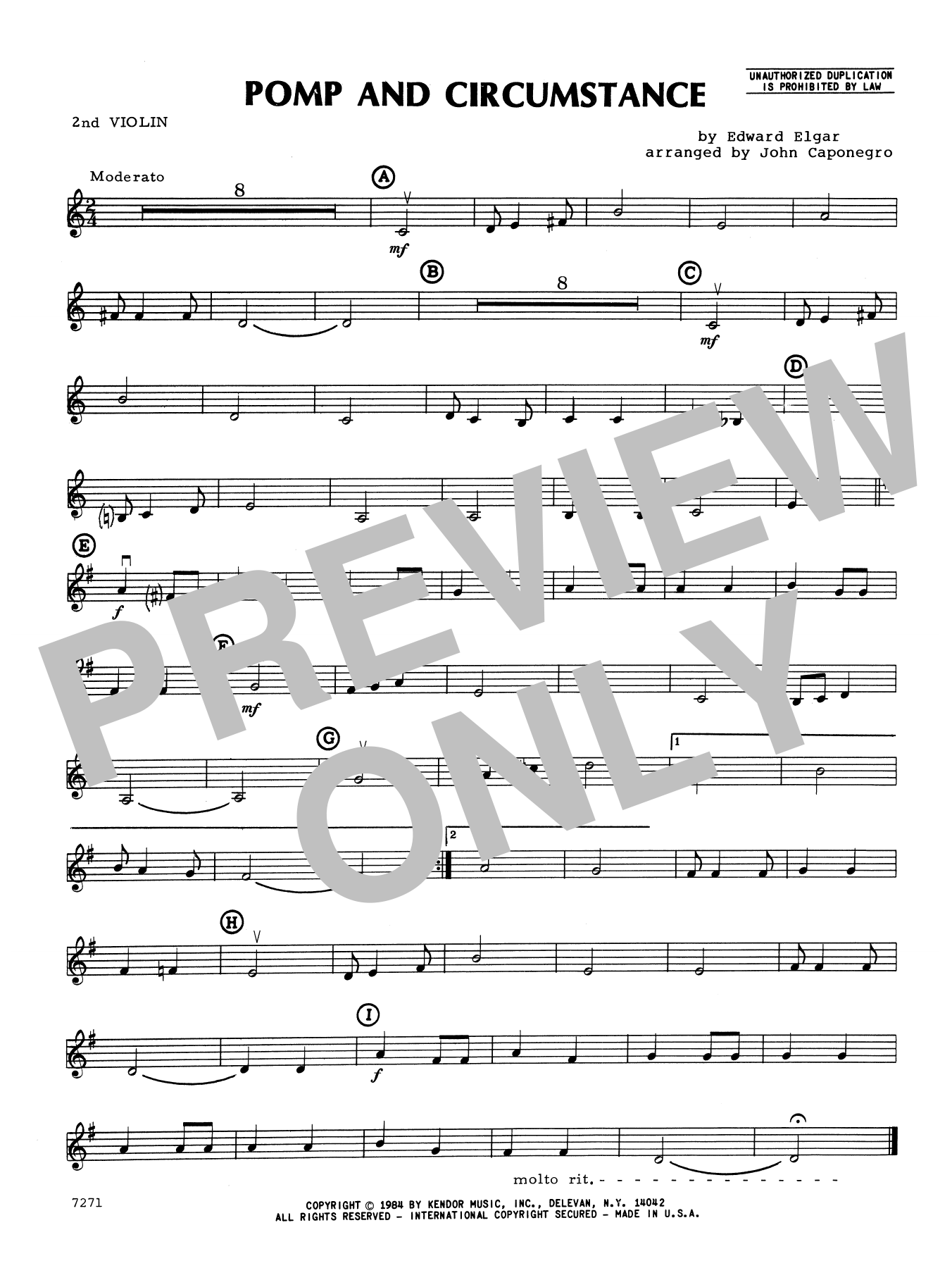 Download John Caponegro Pomp And Circumstance - 2nd Violin Sheet Music