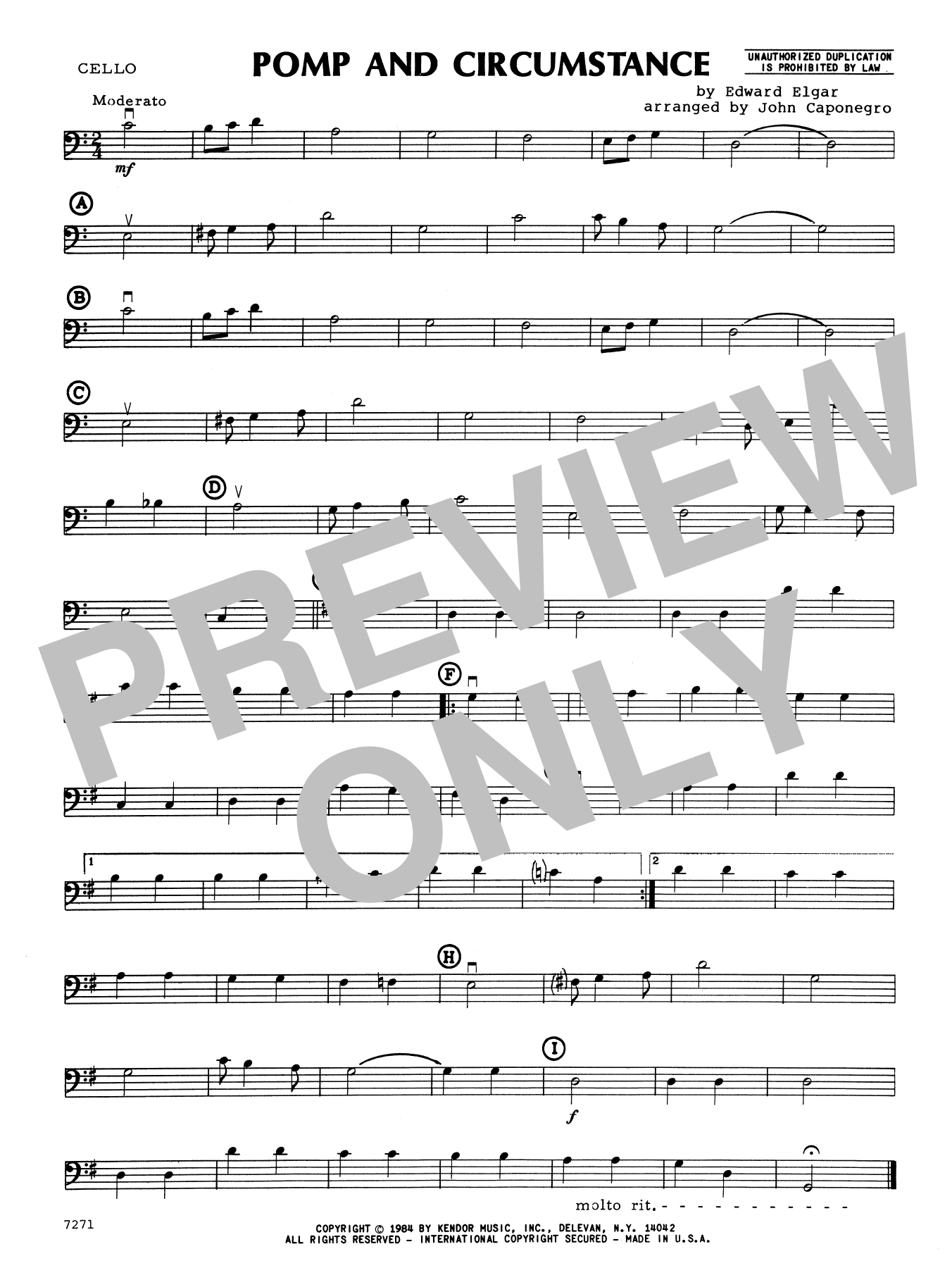 Download John Caponegro Pomp And Circumstance - Cello Sheet Music