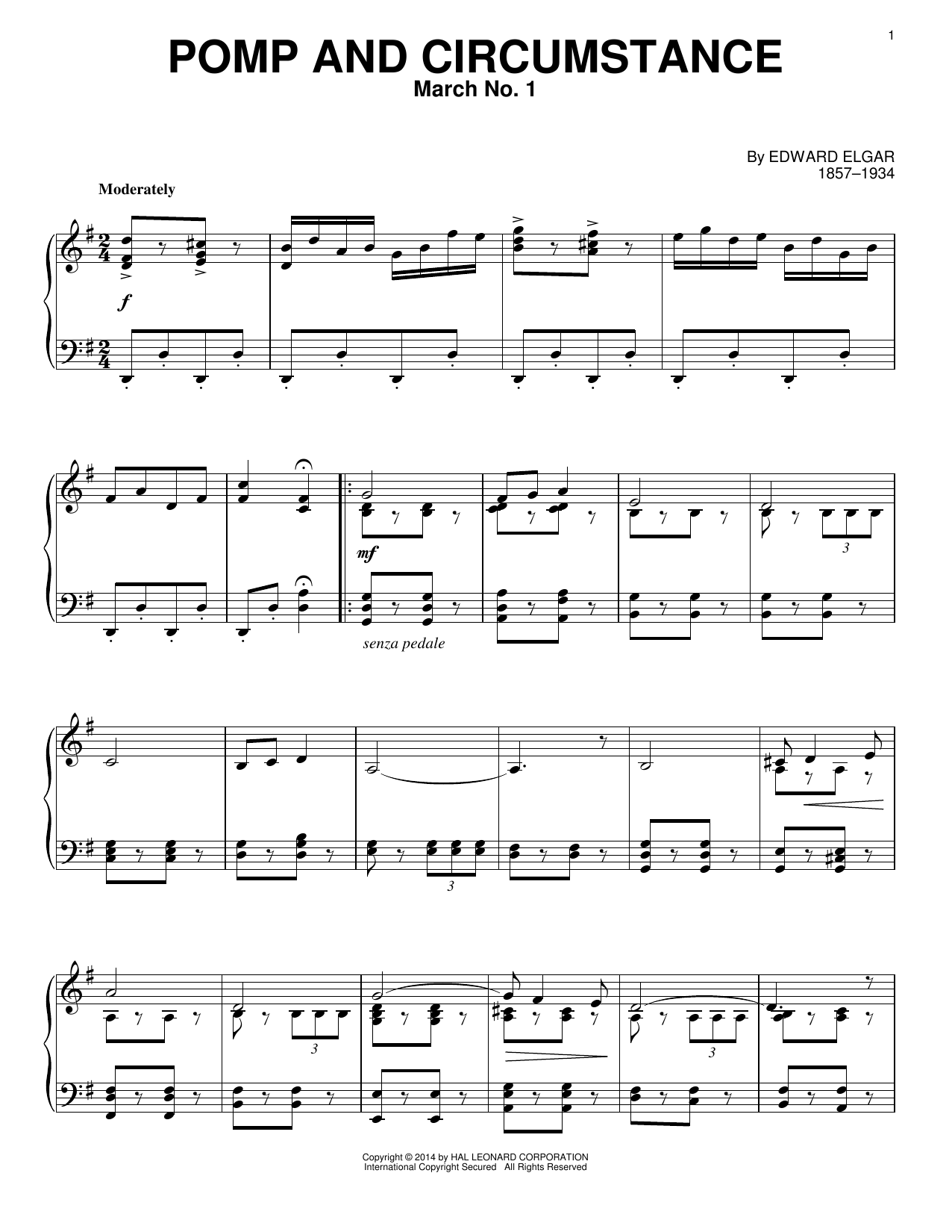 Download Edward Elgar Pomp And Circumstance, March No. 1 Sheet Music
