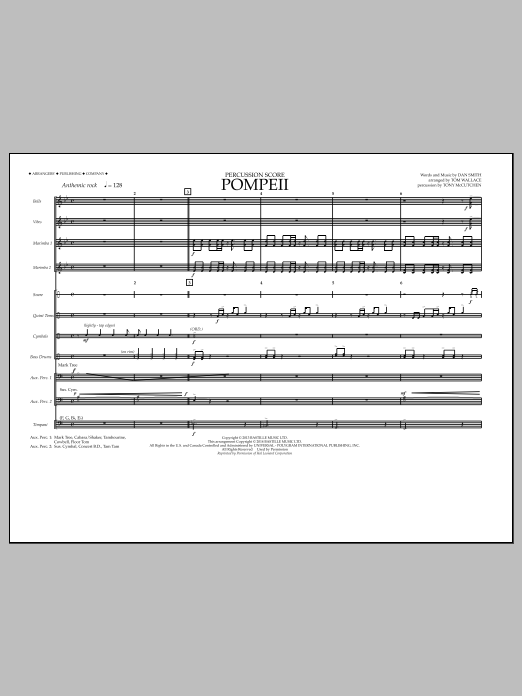 Download Tom Wallace Pompeii - Percussion Score Sheet Music