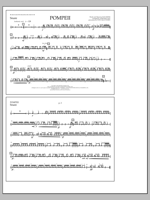 Download Tom Wallace Pompeii - Snare Sheet Music