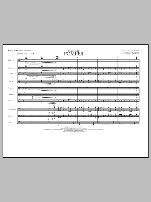 Download Tom Wallace Pompeii - Wind Score Sheet Music
