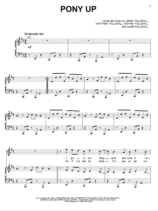 Download Kings Of Leon Pony Up Sheet Music
