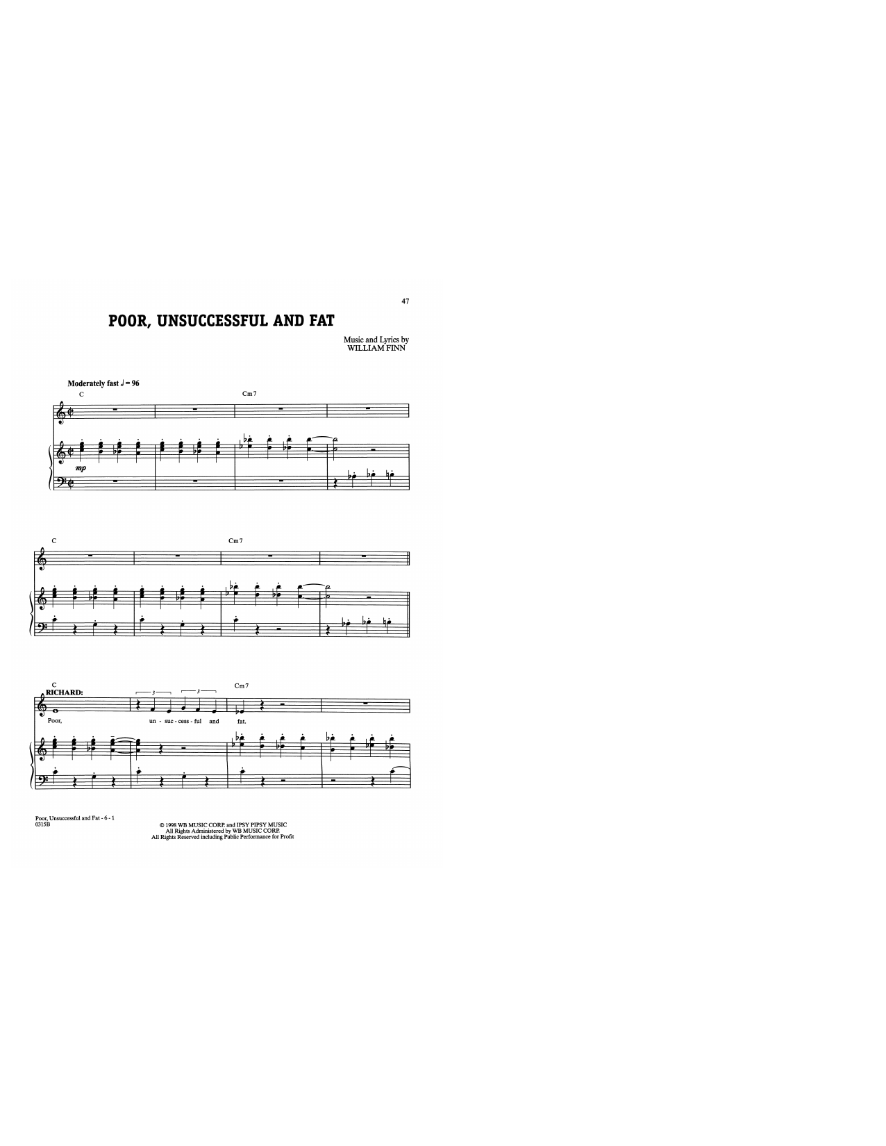 Download William Finn Poor, Unsuccessful, And Fat (from A New Sheet Music