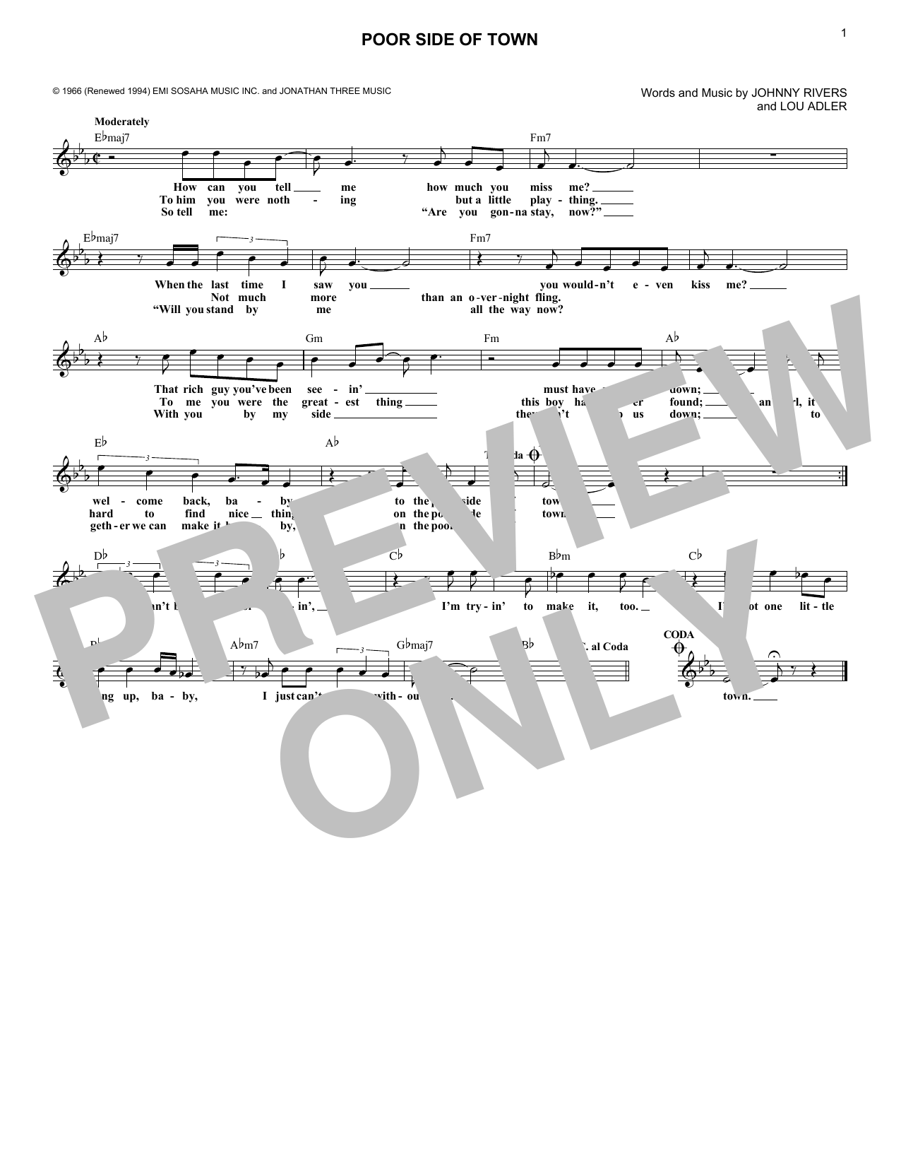 Download Johnny Rivers Poor Side Of Town Sheet Music