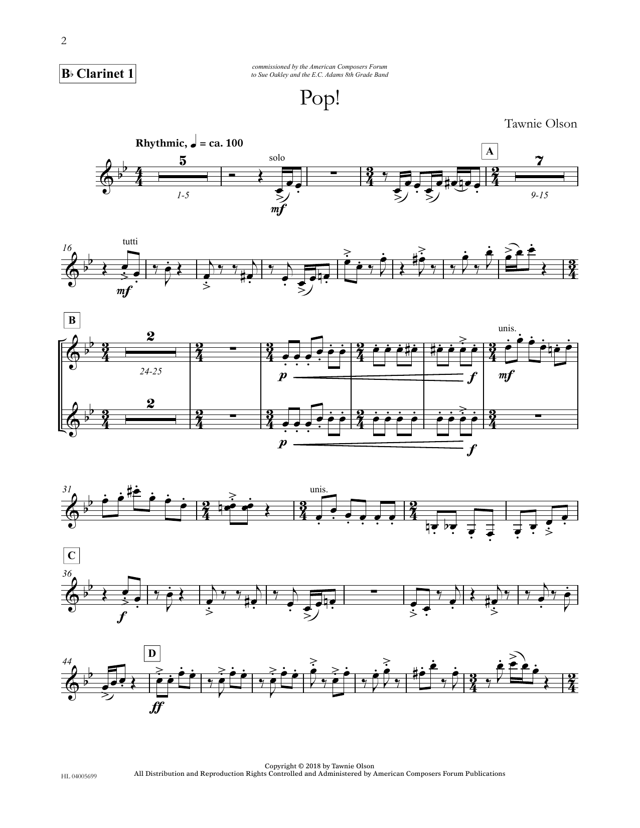 Download Tawnie Olson Pop! - Bb Clarinet 1 (Divisi) Sheet Music