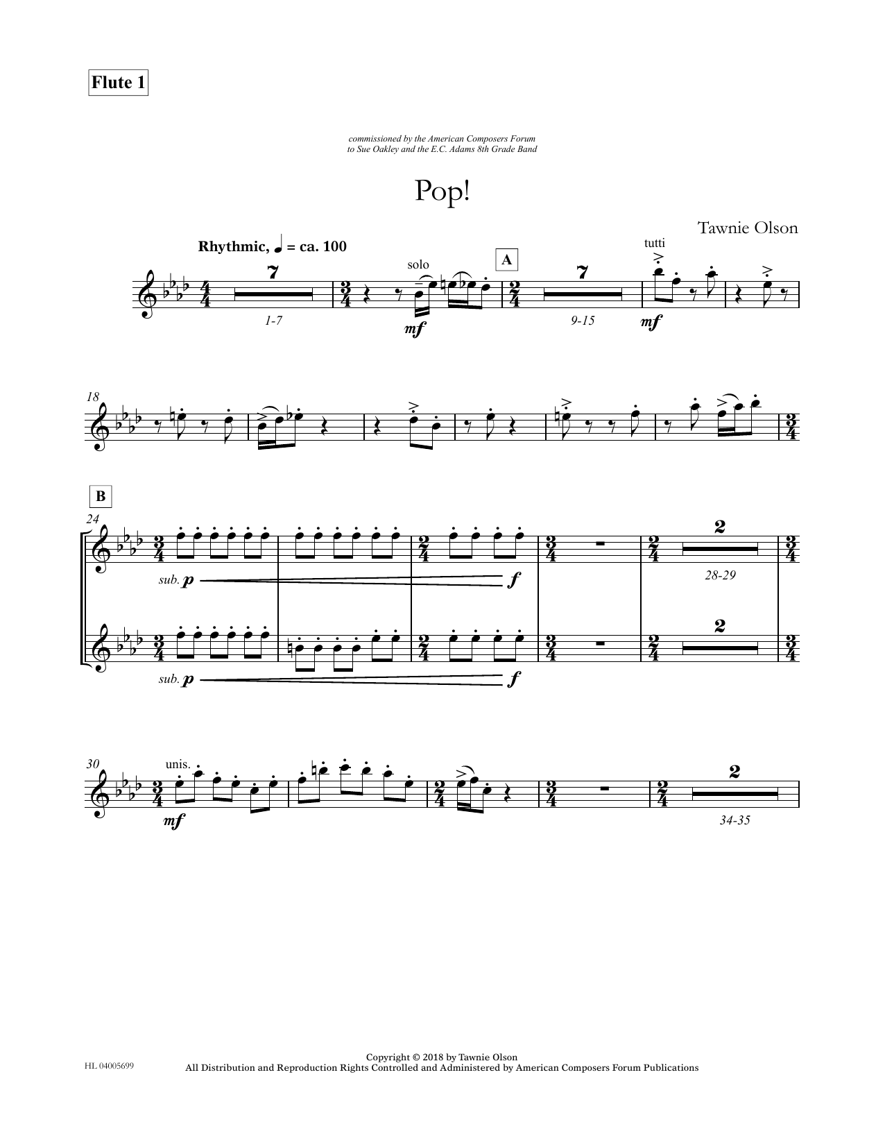Download Tawnie Olson Pop! - Flute 1 (Divisi) Sheet Music