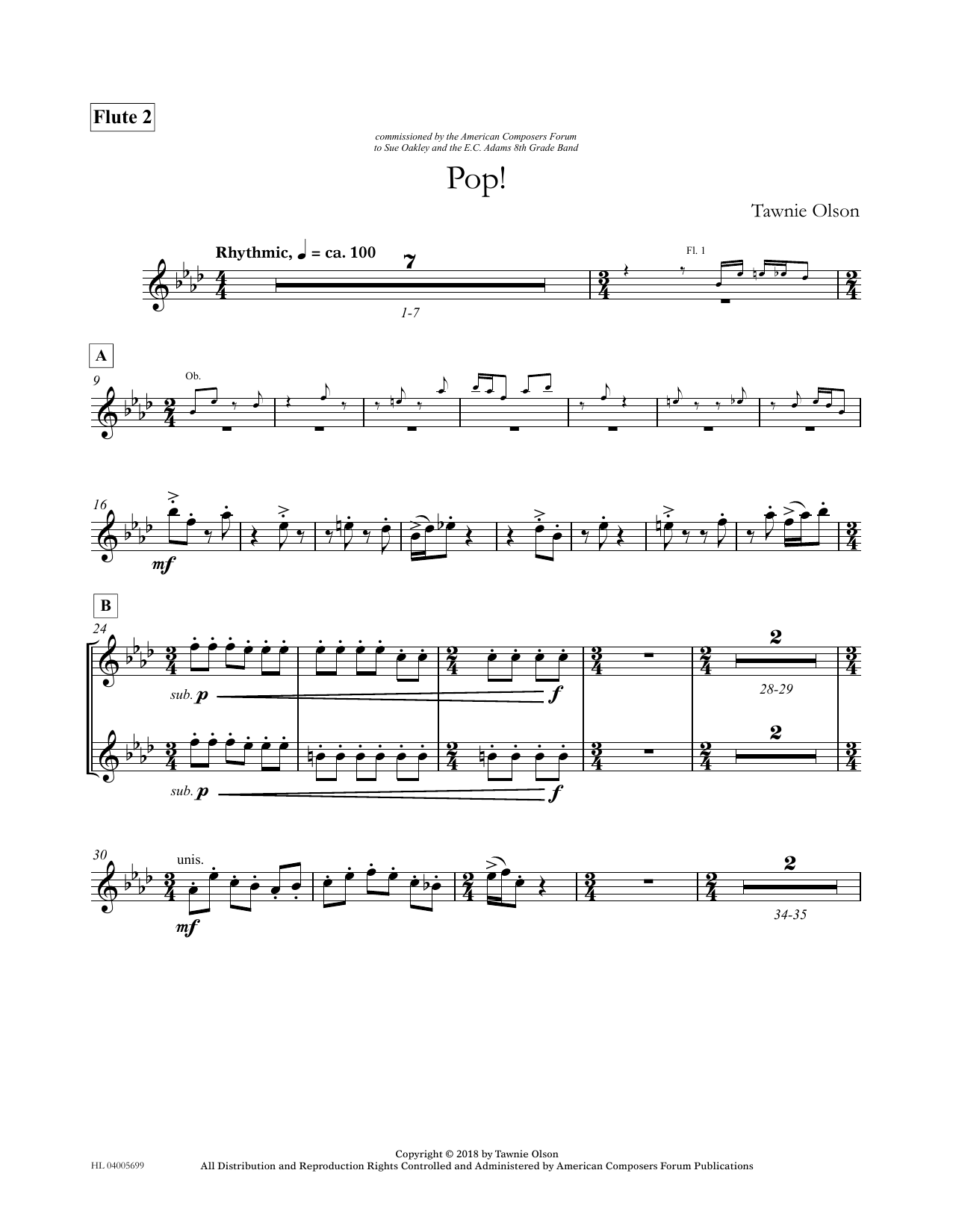 Download Tawnie Olson Pop! - Flute 2 (Divisi) Sheet Music