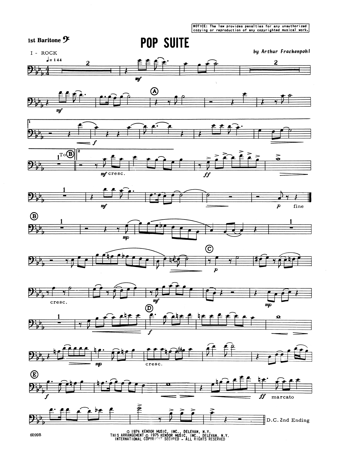 Download Arthur Frackenpohl Pop Suite - 1st Baritone B.C. Sheet Music