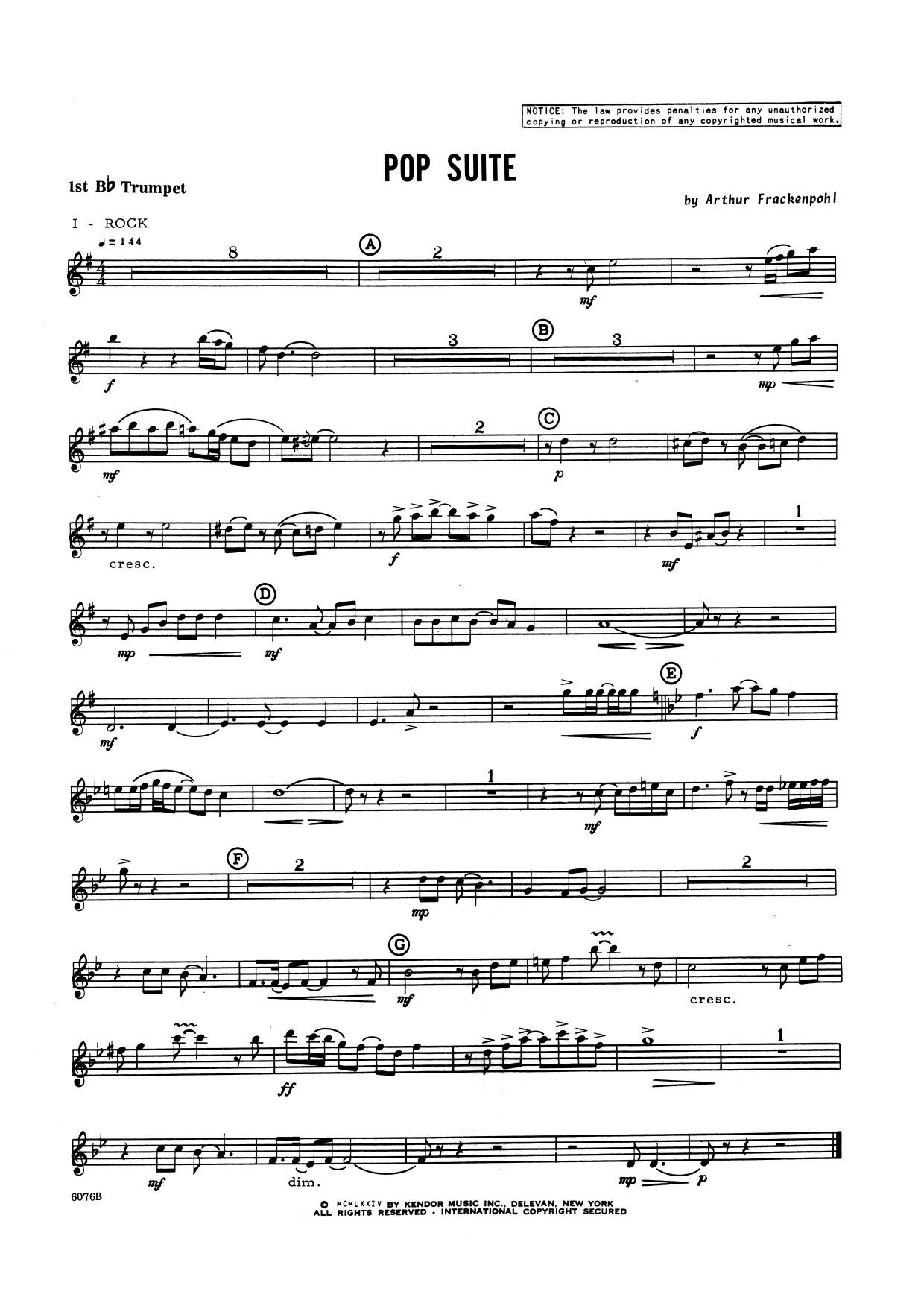 Download Arthur Frackenpohl Pop Suite - 1st Bb Trumpet Sheet Music
