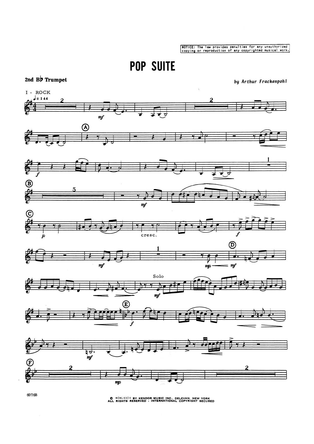Download Arthur Frackenpohl Pop Suite - 2nd Bb Trumpet Sheet Music