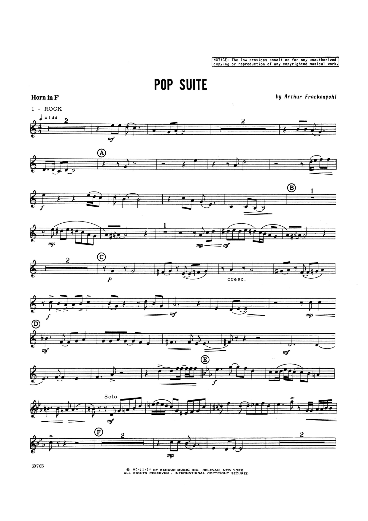 Download Arthur Frackenpohl Pop Suite - Horn in F Sheet Music