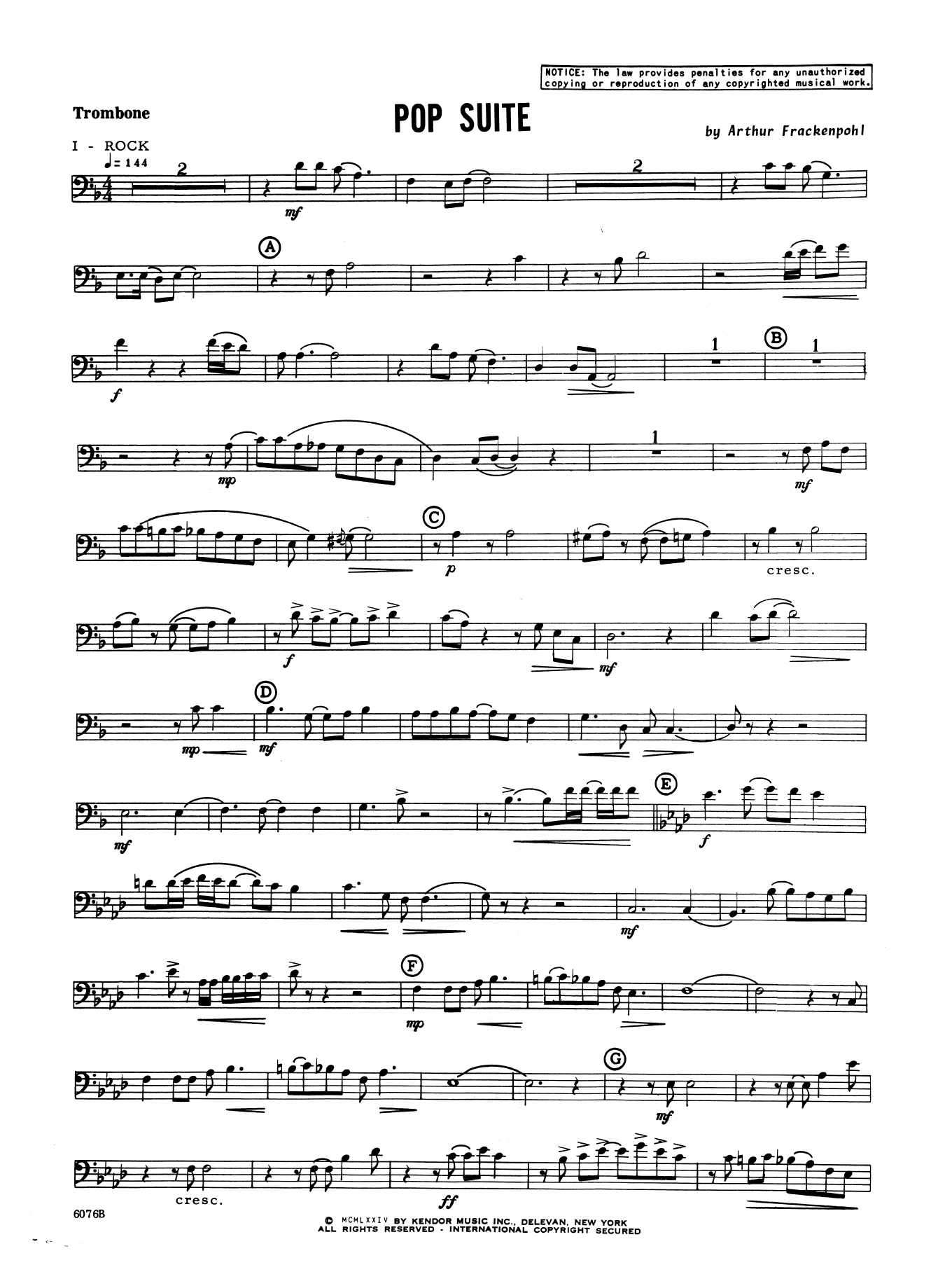 Download Arthur Frackenpohl Pop Suite - Trombone Sheet Music