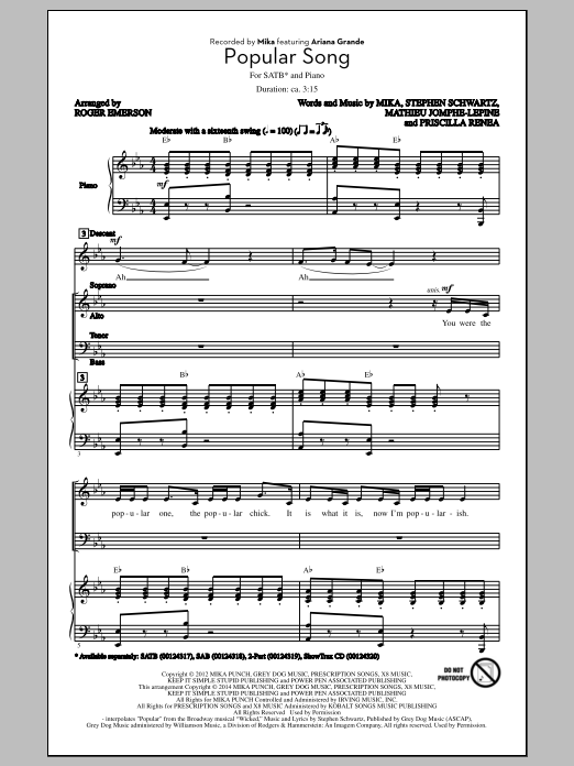 Download Mika Popular Song (arr. Roger Emerson) Sheet Music