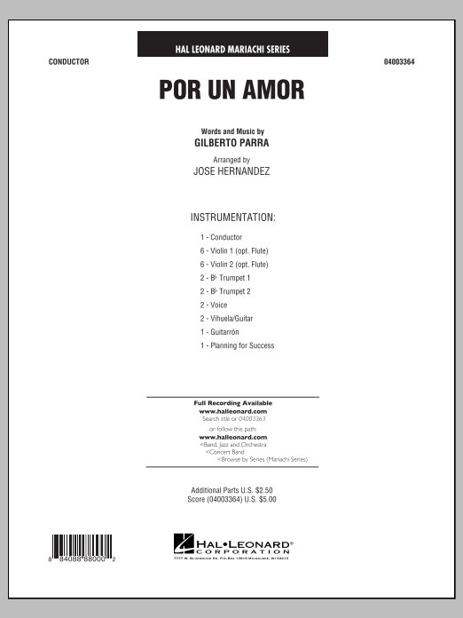 Download Jose Hernandez Por Un Amor - Full Score Sheet Music