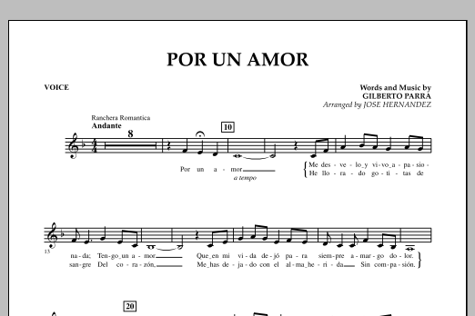 Download Jose Hernandez Por Un Amor - Vocal Sheet Music