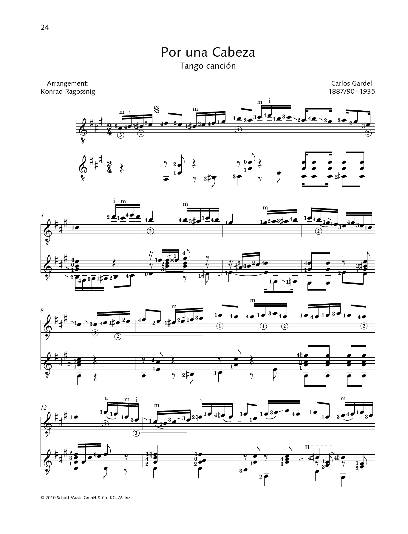 Download Carlos Gardel Por Una Cabeza - Full Score Sheet Music