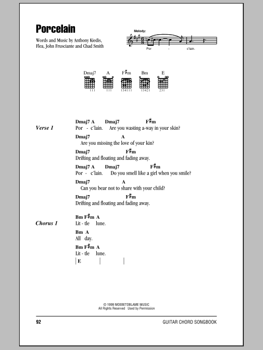Download Red Hot Chili Peppers Porcelain Sheet Music