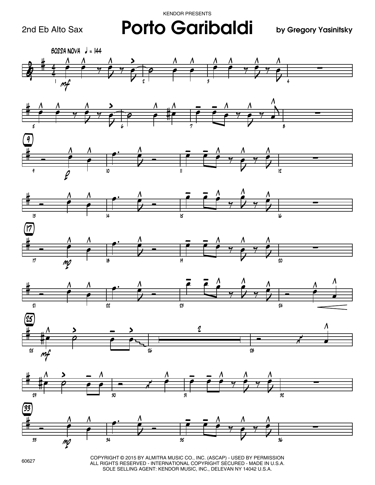 Download Gregory Yasinitsky Porto Garibaldi - 2nd Eb Alto Saxophone Sheet Music