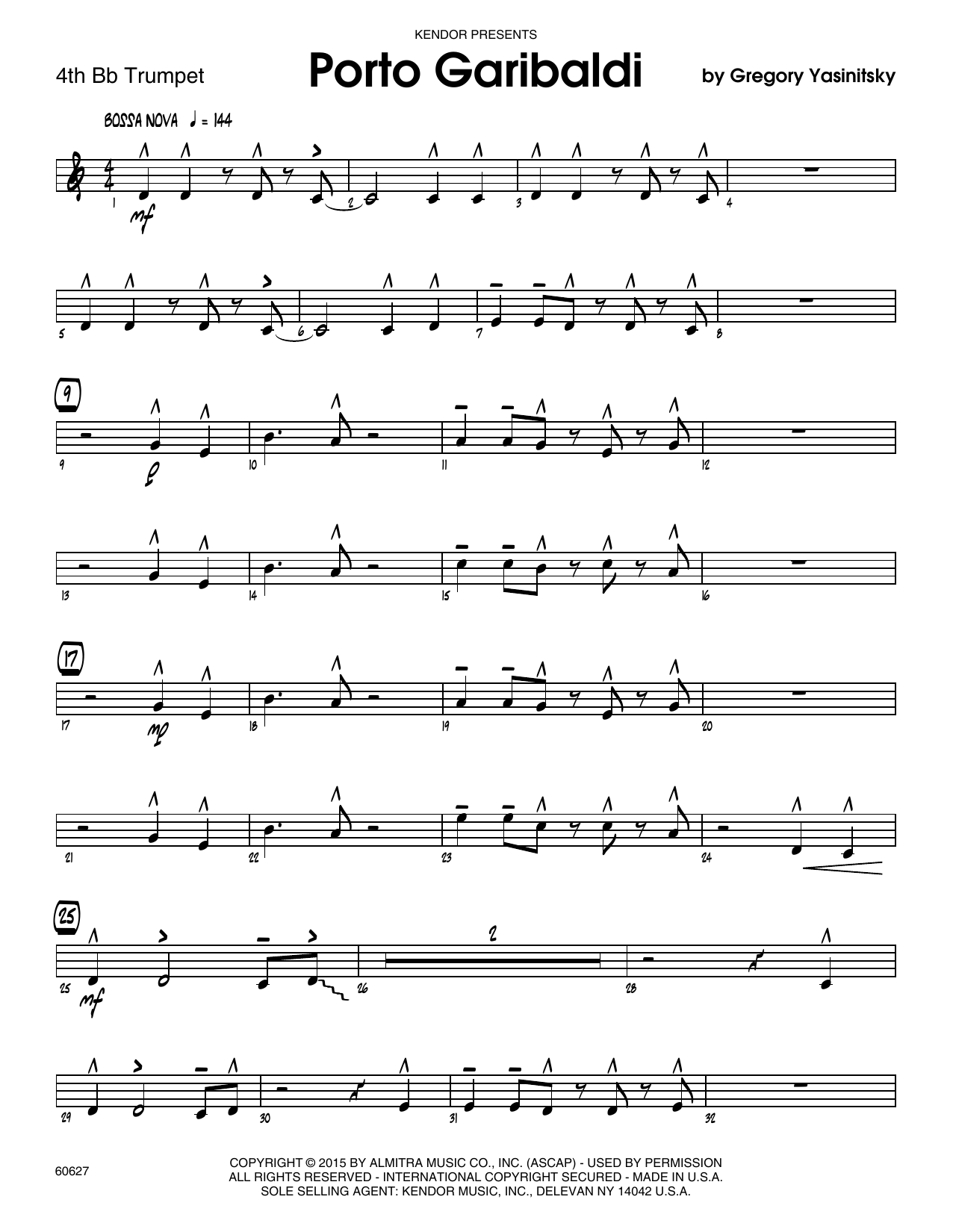 Download Gregory Yasinitsky Porto Garibaldi - 4th Bb Trumpet Sheet Music