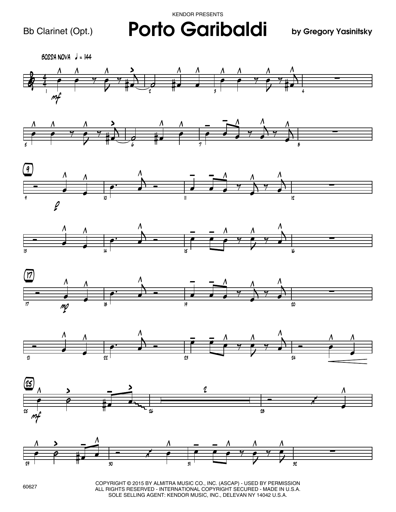 Download Gregory Yasinitsky Porto Garibaldi - Bb Clarinet Sheet Music