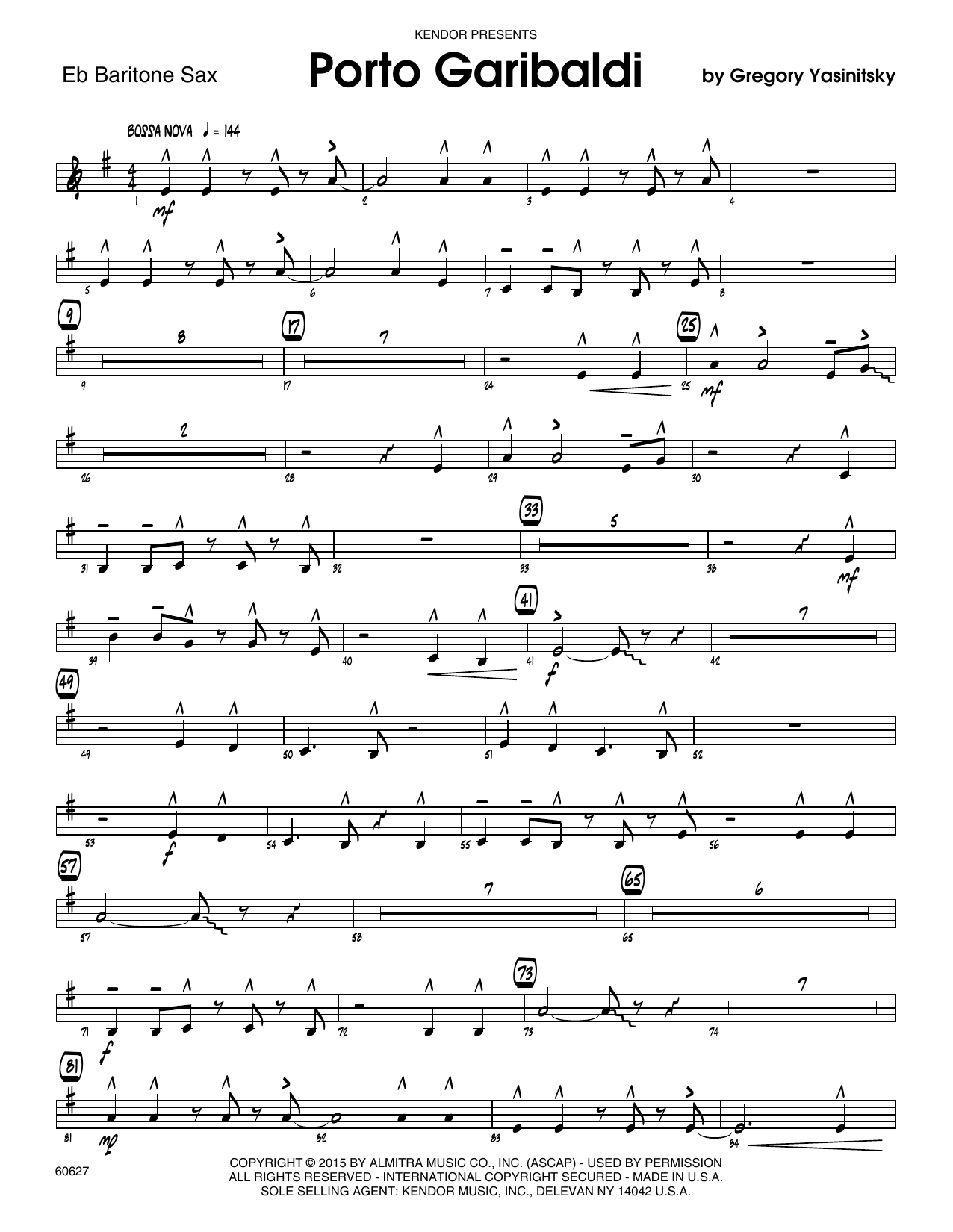 Download Gregory Yasinitsky Porto Garibaldi - Eb Baritone Saxophone Sheet Music
