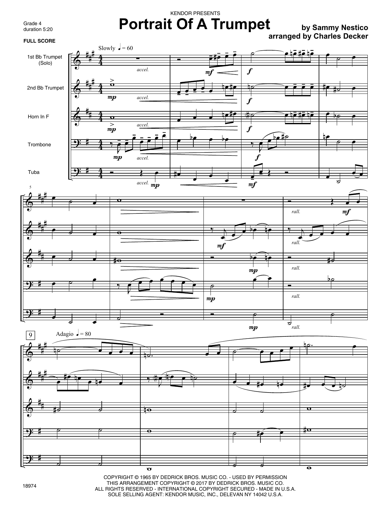 Download Sammy Nestico Portrait Of A Trumpet - Full Score Sheet Music