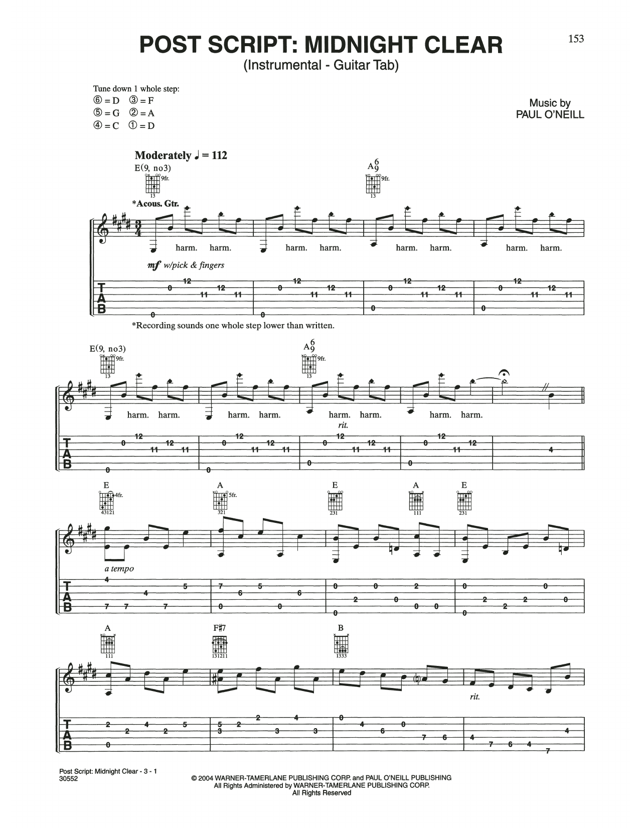 Download Trans-Siberian Orchestra Post Script: Midnight Clear Sheet Music