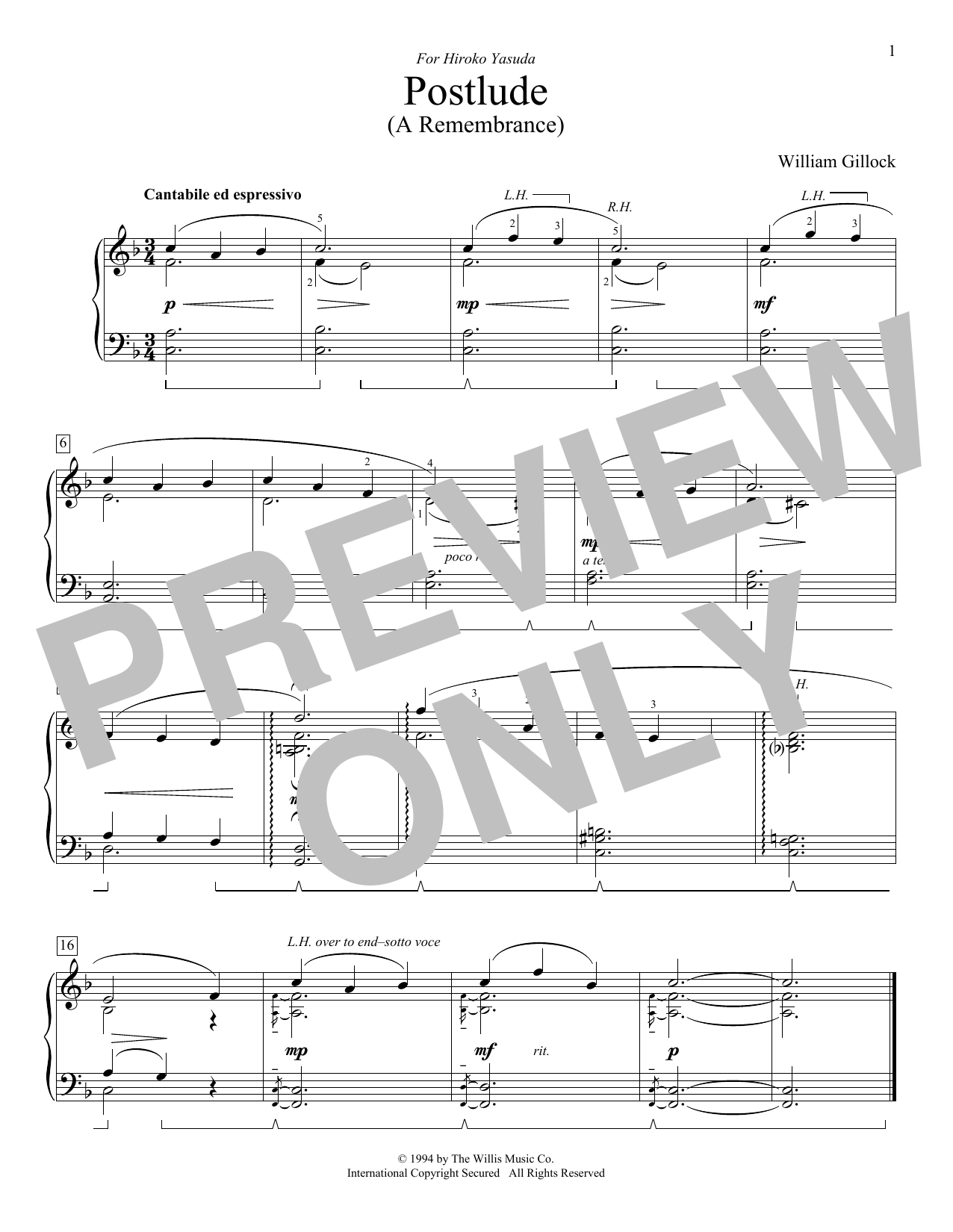 Download William Gillock Postlude (A Remembrance) Sheet Music