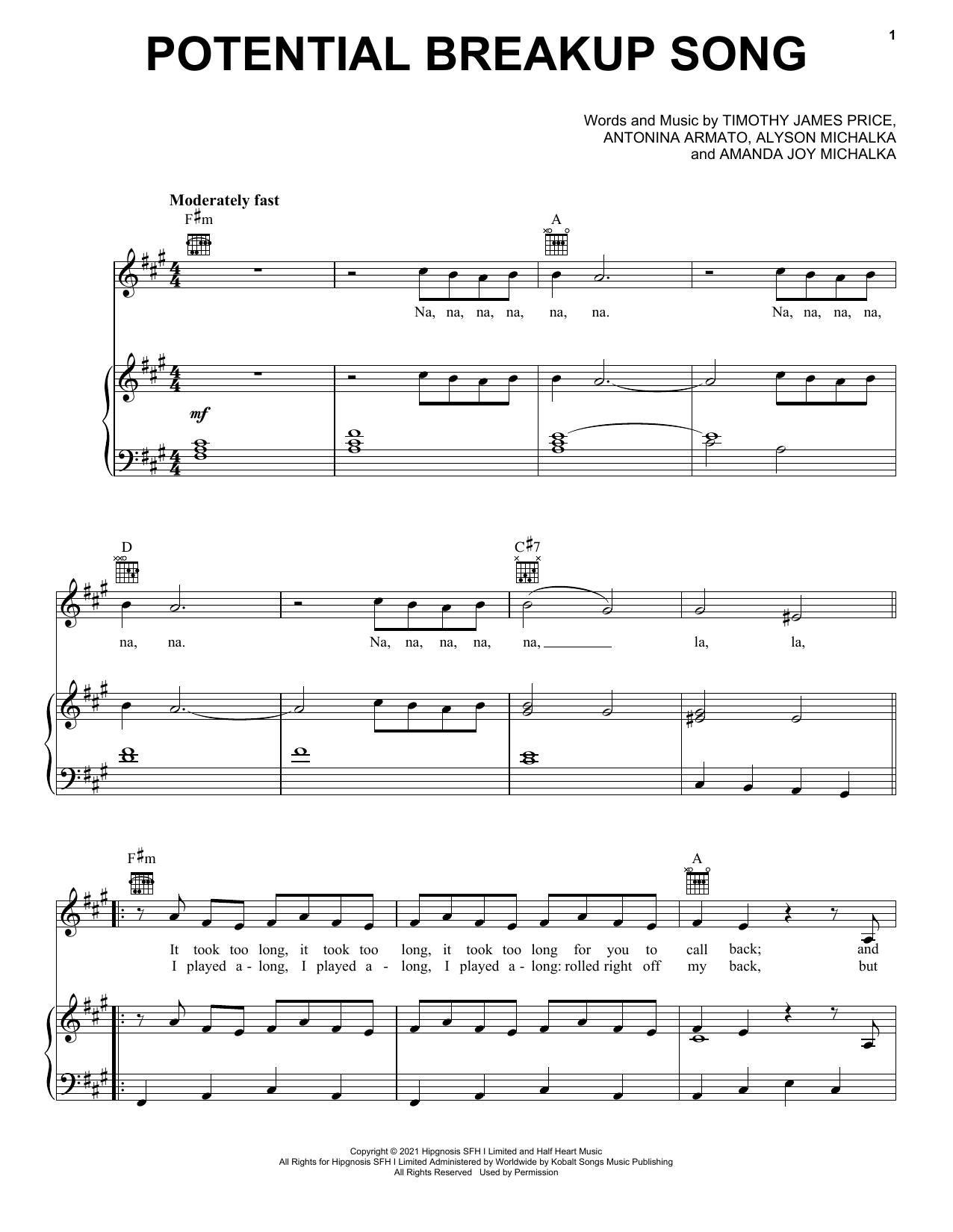 Download Aly & AJ Potential Breakup Song Sheet Music