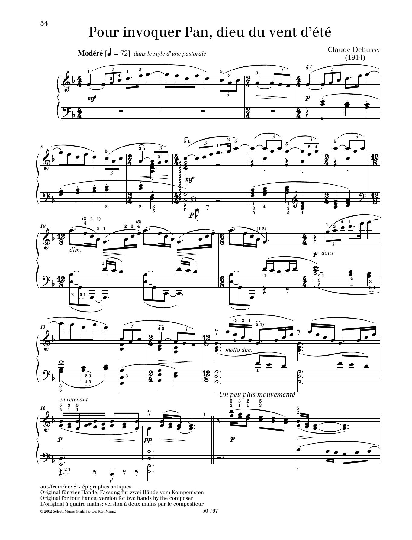 Download Claude Debussy Pour Invoquer Pan, Dieu Du Vent D'ete Sheet Music