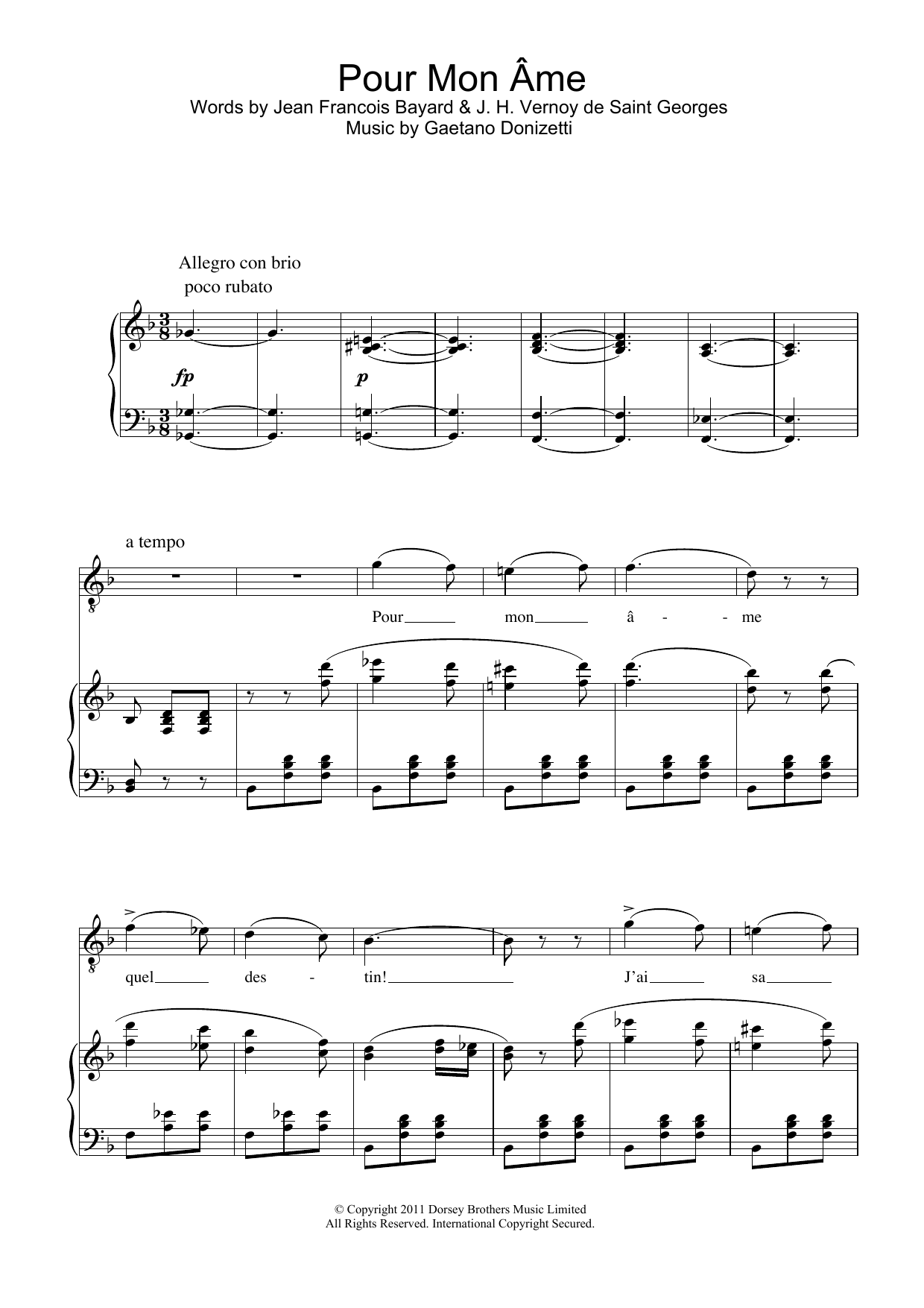 Download Andrea Bocelli Pour Mon Ame (from La Fille du Regiment Sheet Music
