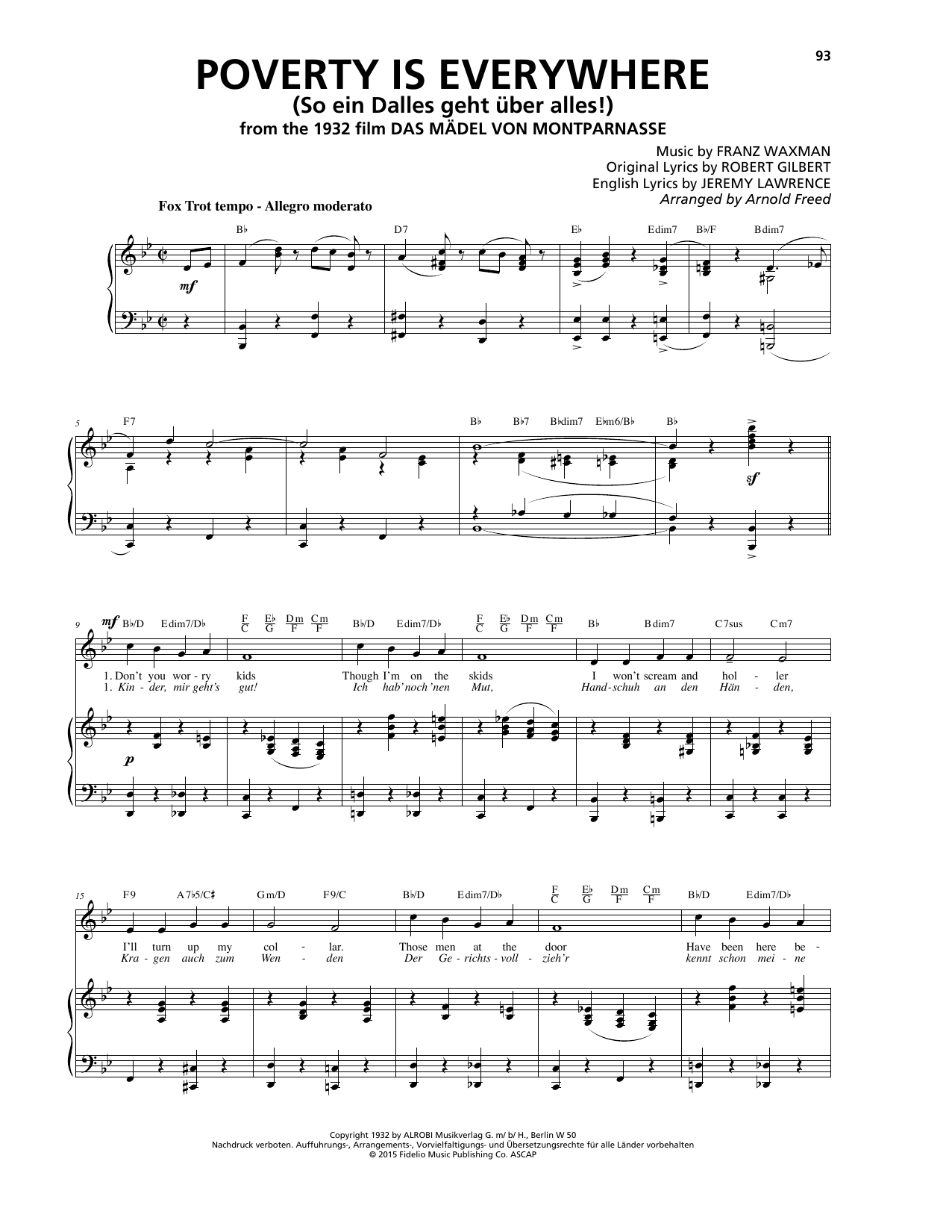 Download Franz Waxman Poverty Is Everywhere (So ein Dalles ge Sheet Music
