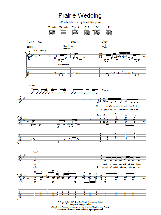 Mark Knopfler Prairie Wedding sheet music notes printable PDF score