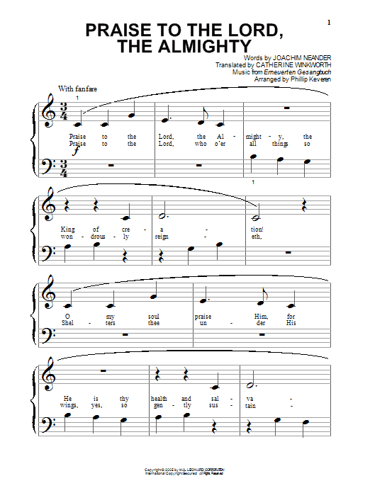 Download Joachim Neander Praise To The Lord, The Almighty Sheet Music