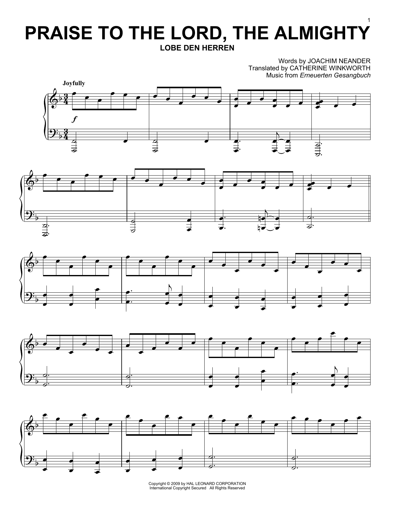 Download Joachim Neander Praise To The Lord, The Almighty Sheet Music