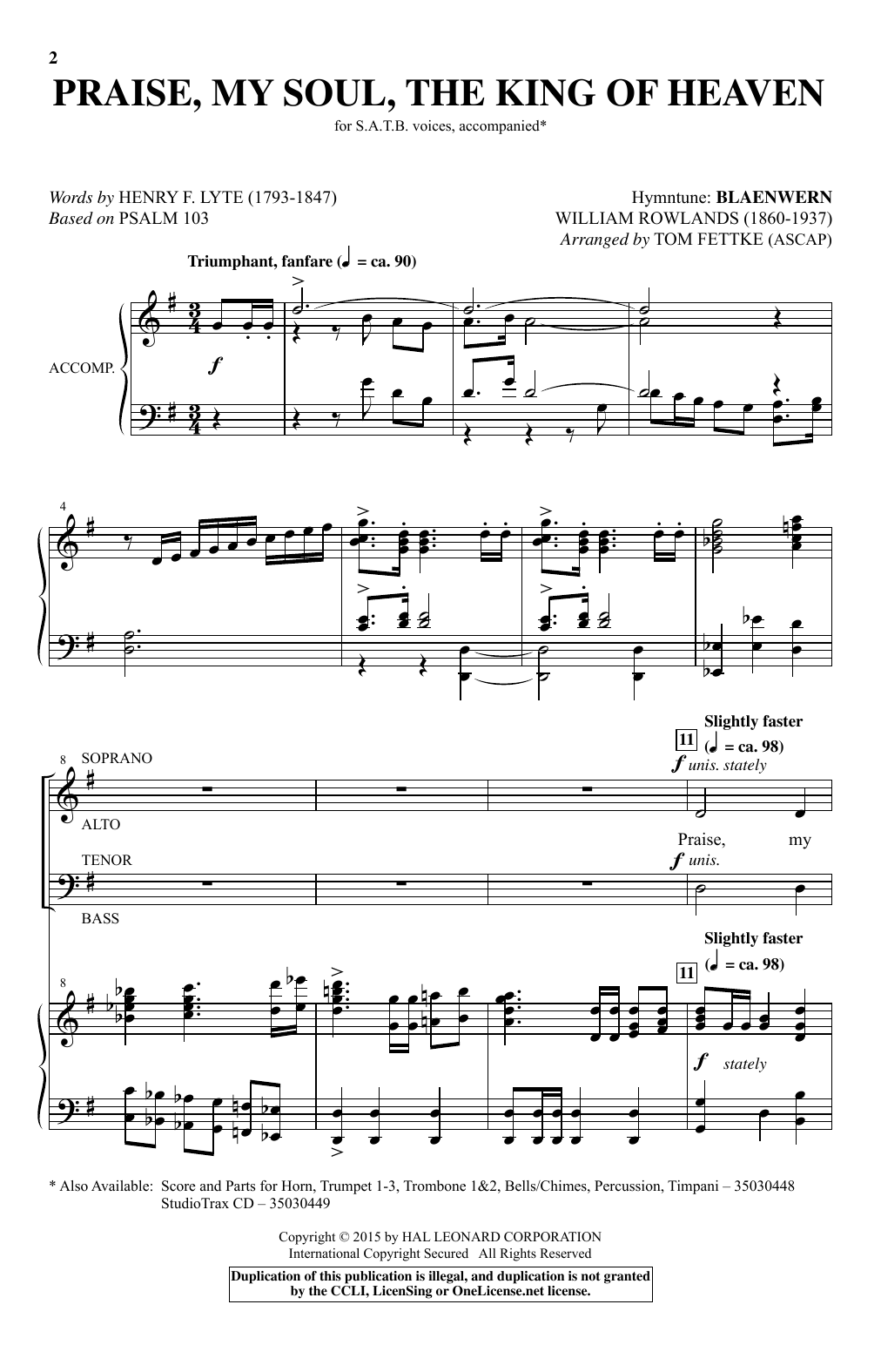 Download William Rowlands Praise, My Soul, The King Of Heaven (ar Sheet Music