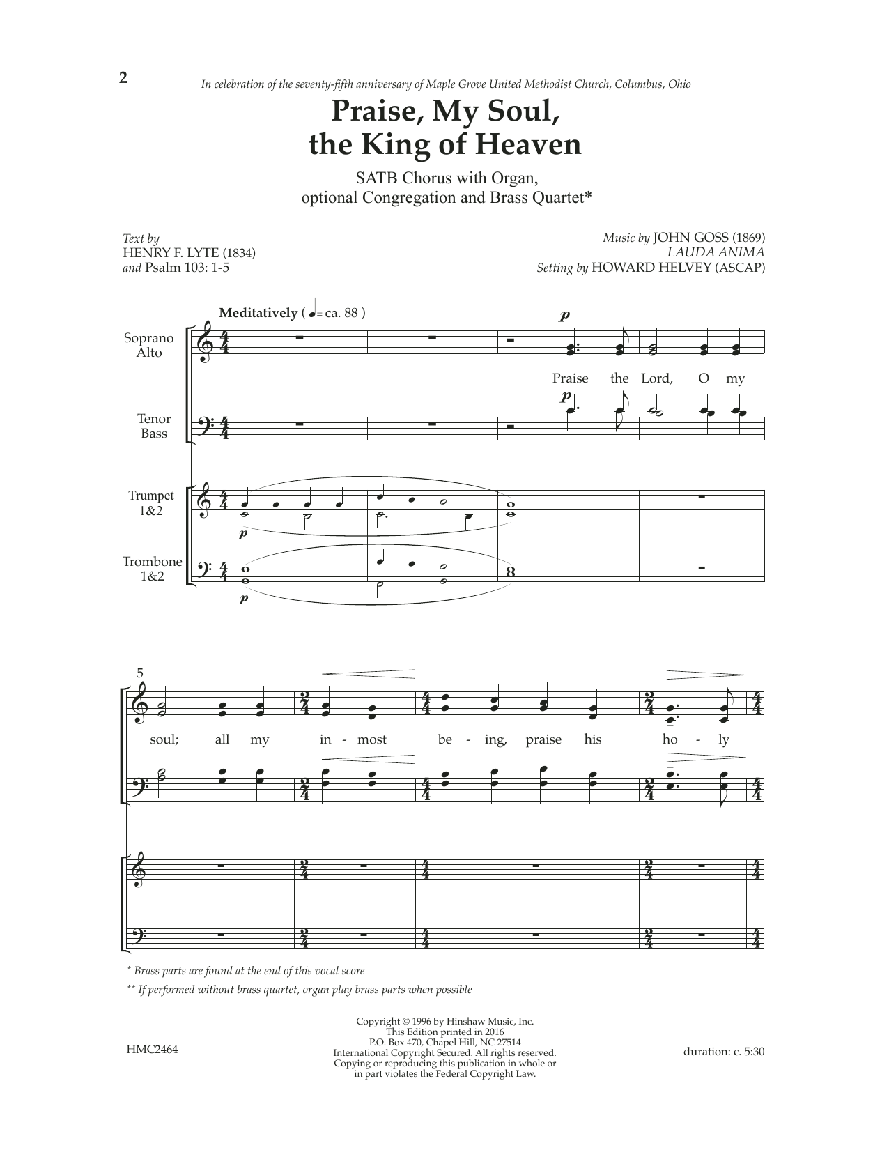 Download Jon Goss Praise, My Soul, The King of Heaven (ar Sheet Music