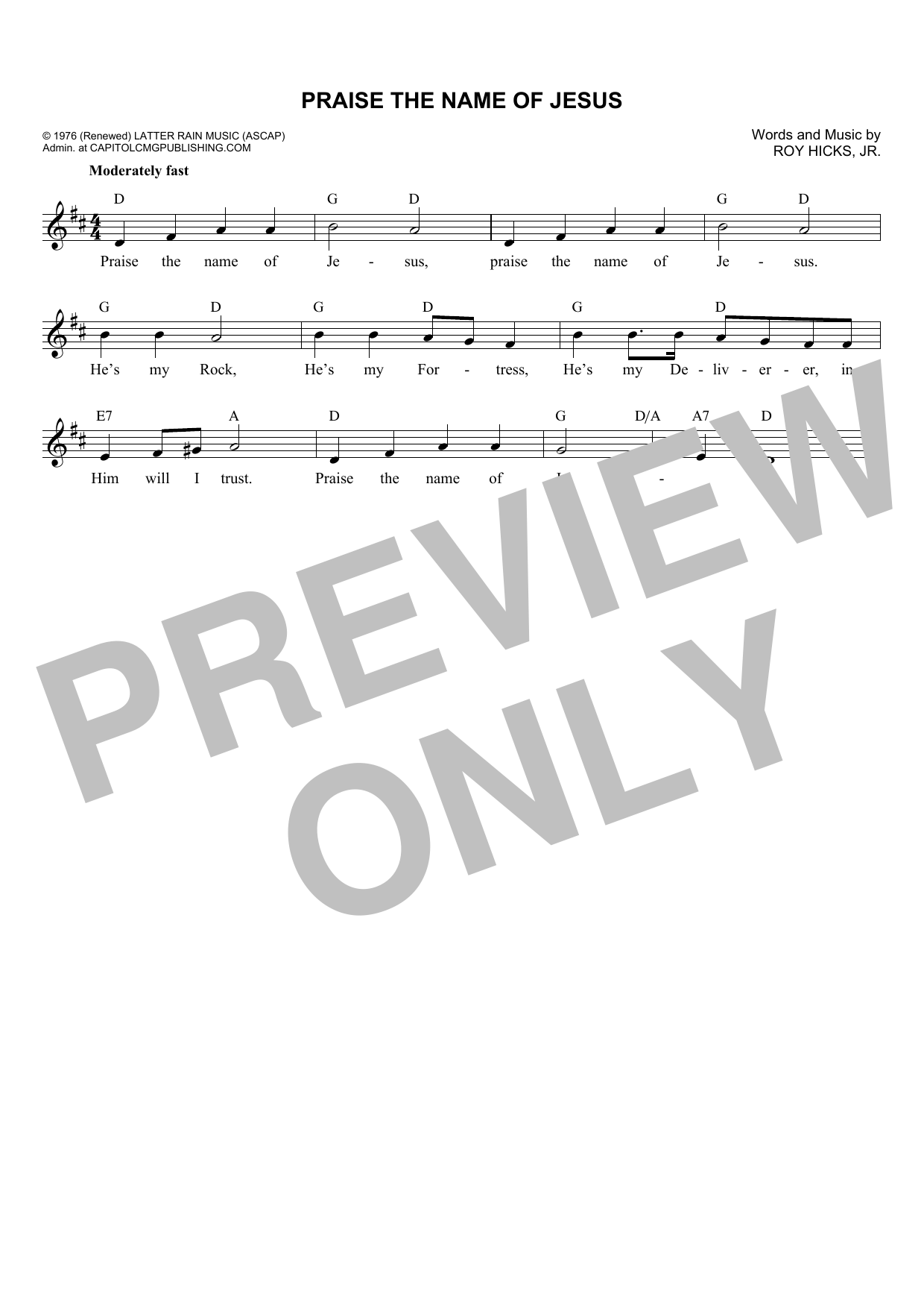 Download Roy Hicks, Jr. Praise The Name Of Jesus Sheet Music
