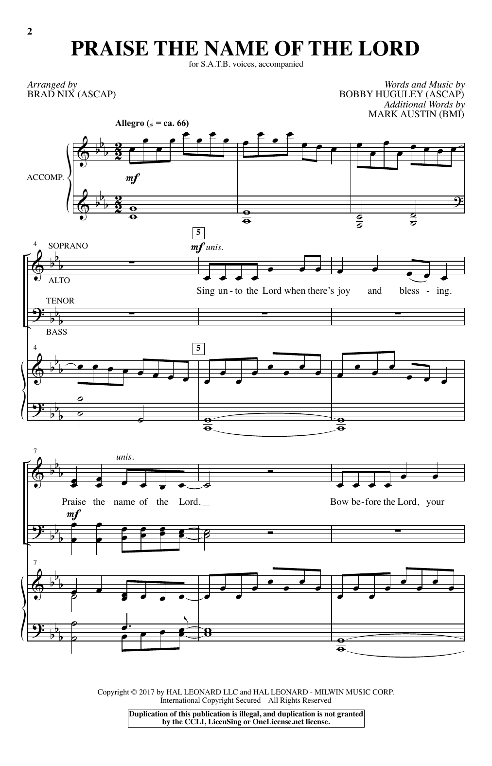 Download Brad Nix Praise The Name Of The Lord Sheet Music