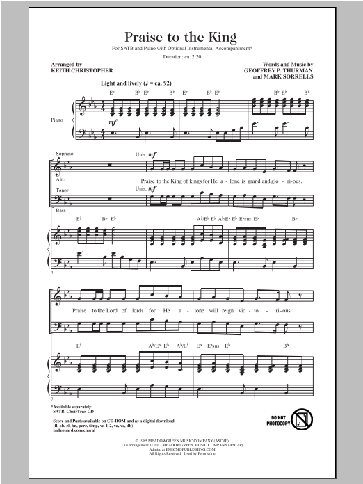 Download Steve Green Praise To The King (arr. Keith Christop Sheet Music