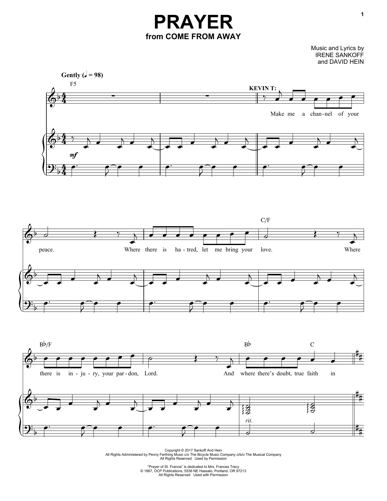 Download Irene Sankoff & David Hein Prayer (from Come from Away) Sheet Music